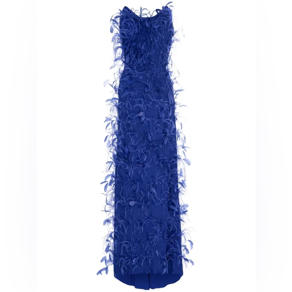 Rachel Gilbert Blue Feather Backless Hand Embellished Sutton Gown AU6/US2 NWT